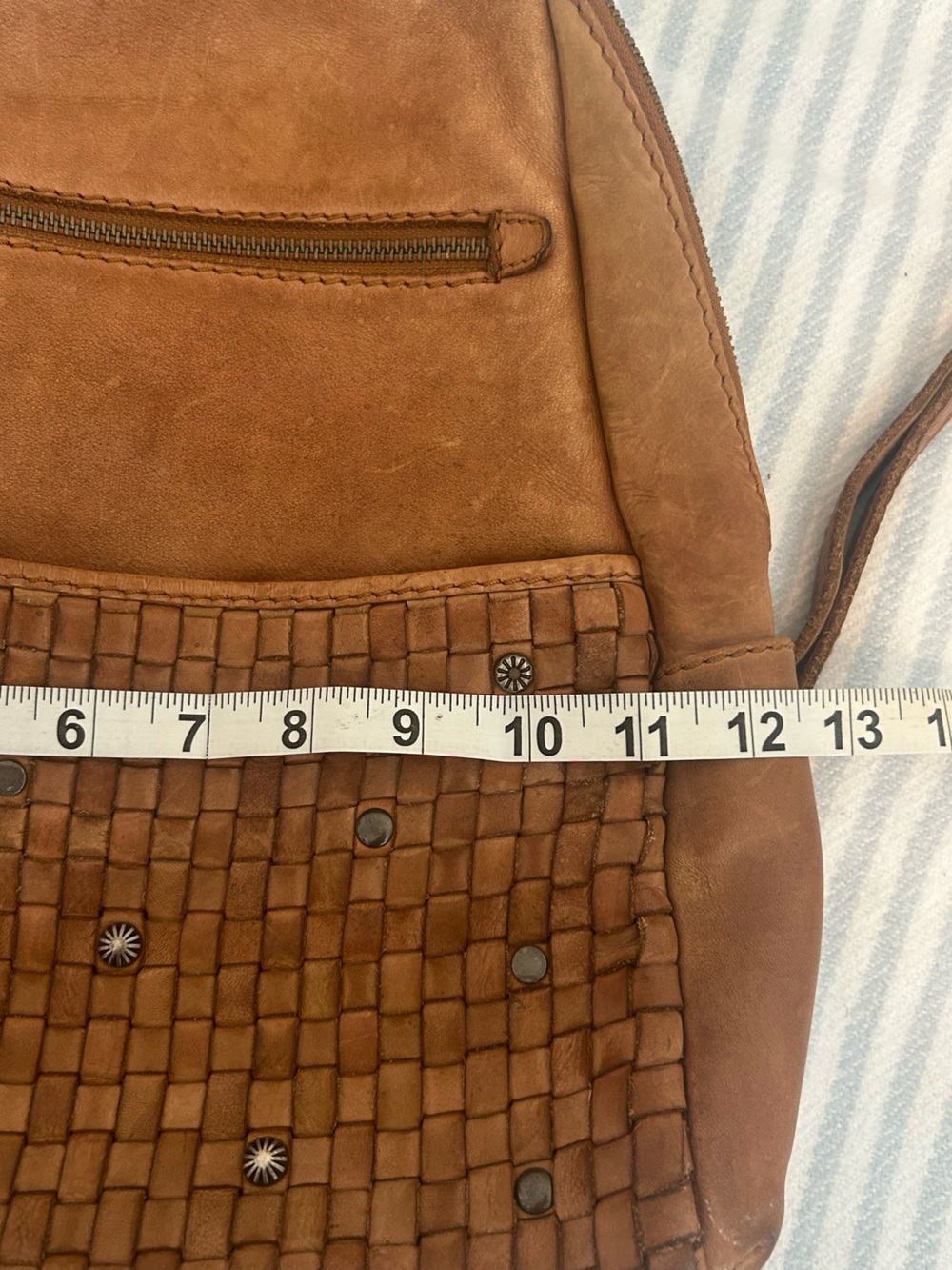 ZOA Genuine Leather Woven Backpack Cognac Brown Studded Boho Bag - Picture 11 of 16
